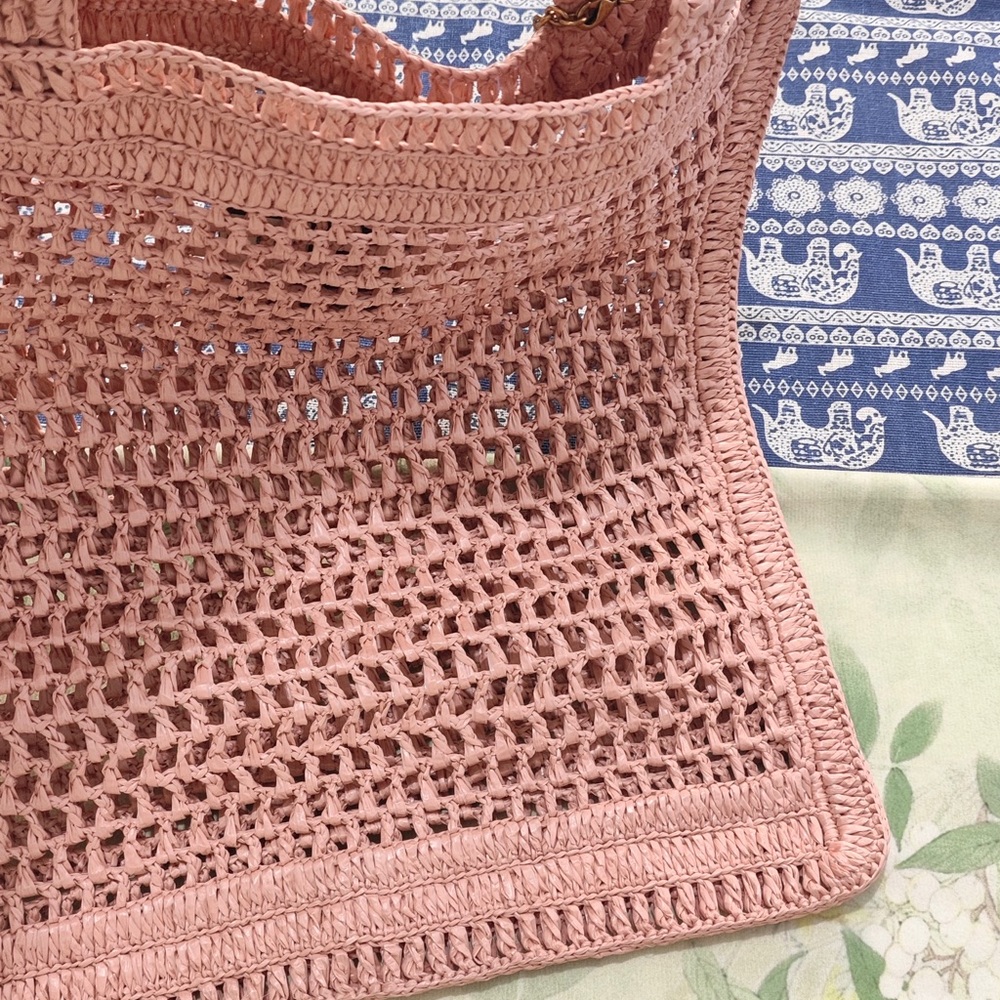 Chloe Blush Pink Crochet Tote with Logo Script - Picture 4 of 5
